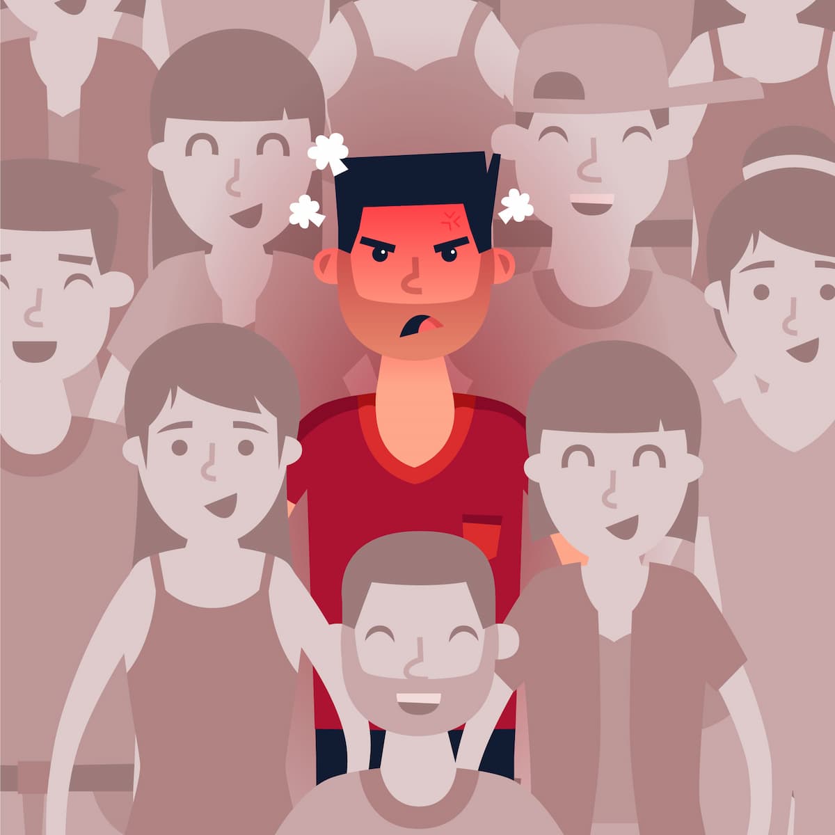 Frustrated person in crowd